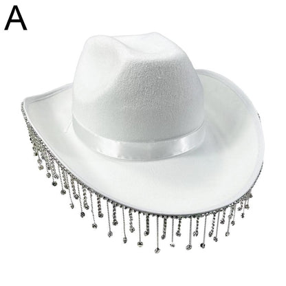 Pink Cowgirl Hat With Rhinestone Fringe Design