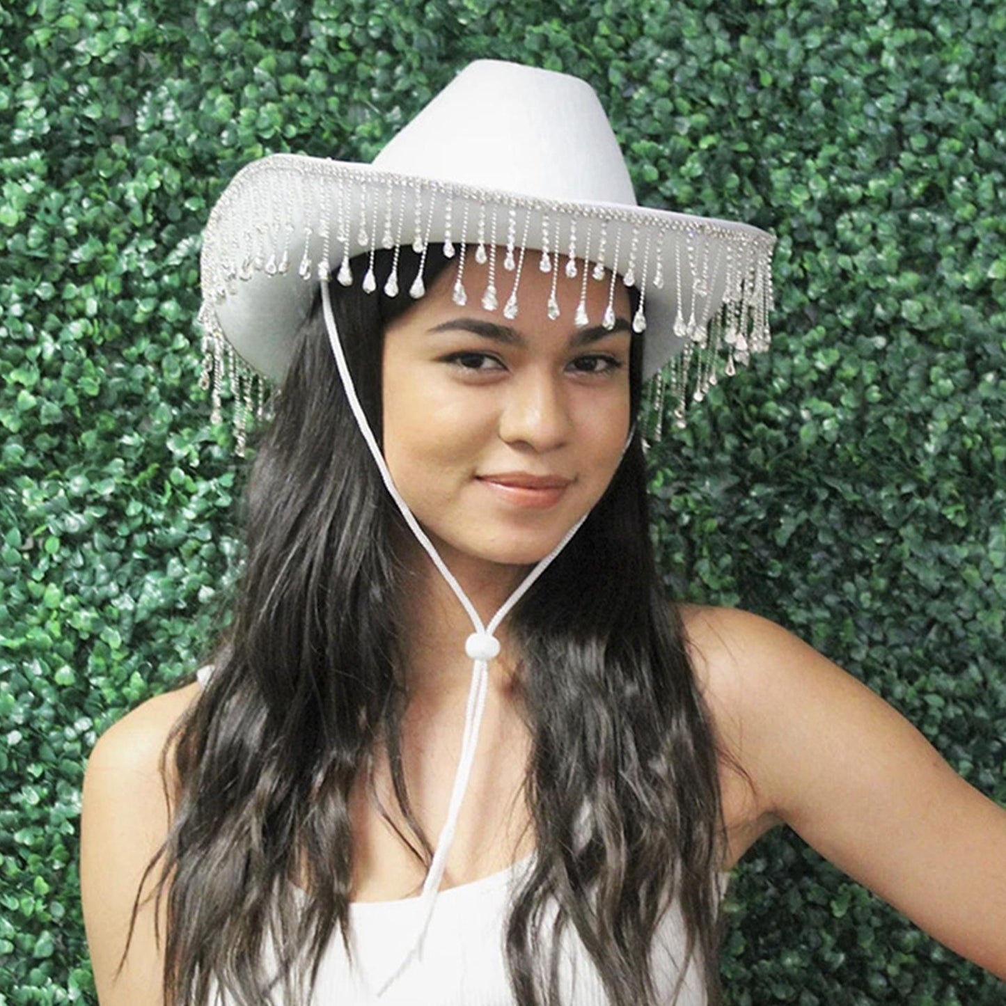 Pink Cowgirl Hat With Rhinestone Fringe Design