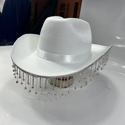 Pink Cowgirl Hat With Rhinestone Fringe Design