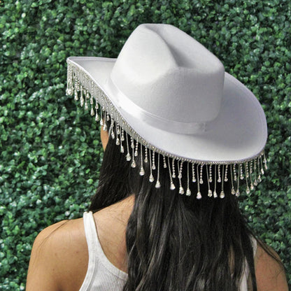 Pink Cowgirl Hat With Rhinestone Fringe Design