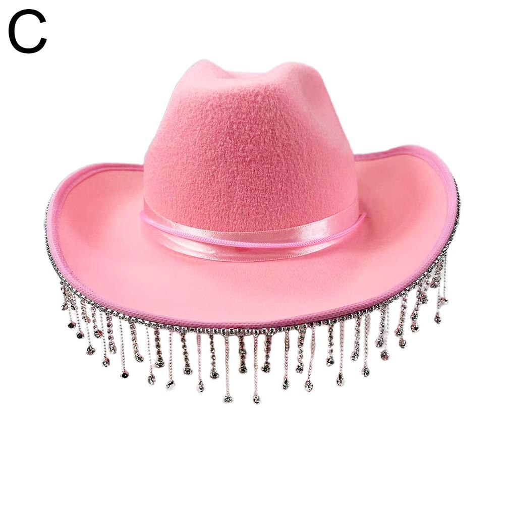 Pink Cowgirl Hat With Rhinestone Fringe Design