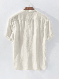 Men's Solid Color Cotton Linen Casual Short Sleeve Shirt