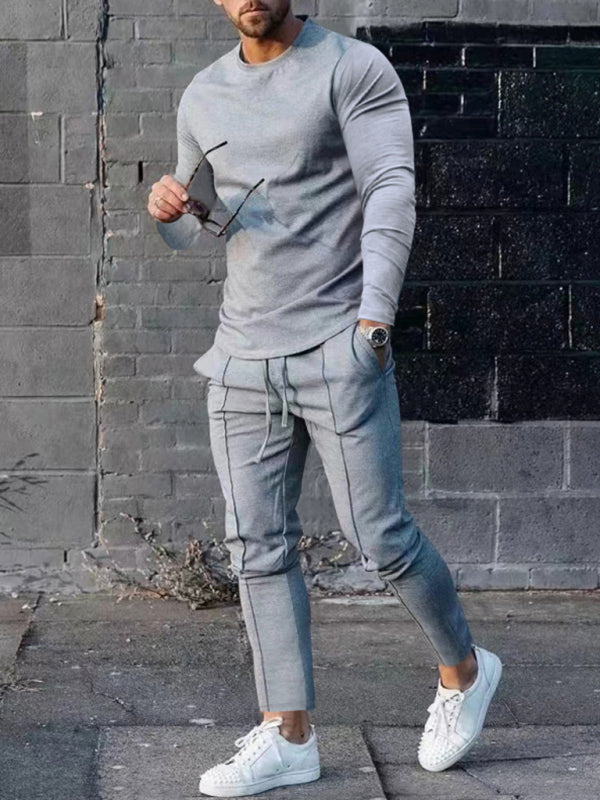 Men's Two-piece Set Round Neck Long Sleeve T-Shirt Trousers Casual Sports Suit