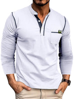 Men's Henley Color Block Knitted Long Sleeve T-Shirt
