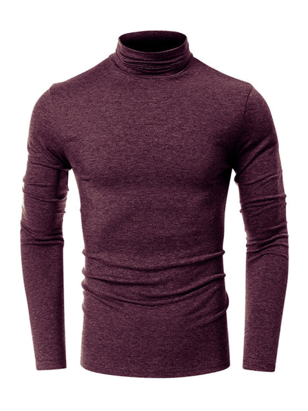 Men's long-sleeved solid color turtleneck bottoming T-shirt top