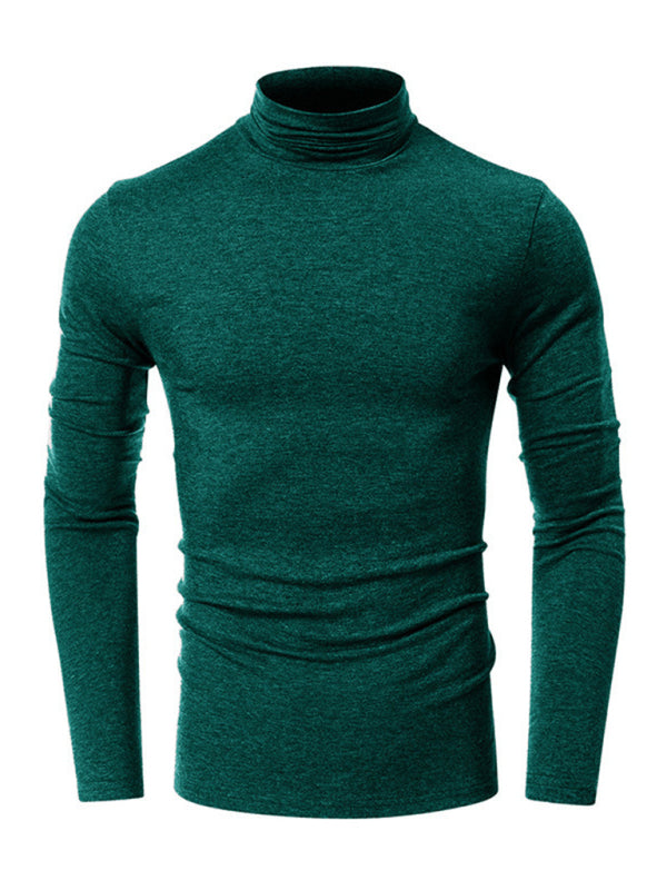 Men's long-sleeved solid color turtleneck bottoming T-shirt top