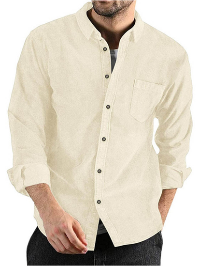 Long-sleeved shirt corduroy lapel button loose casual