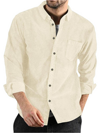 Long-sleeved shirt corduroy lapel button loose casual