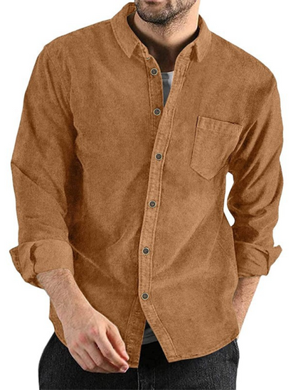 Long-sleeved shirt corduroy lapel button loose casual