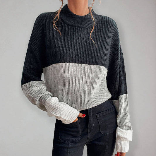 Suéter de punto Ombre de bloque de color de moda para mujer con escote alto