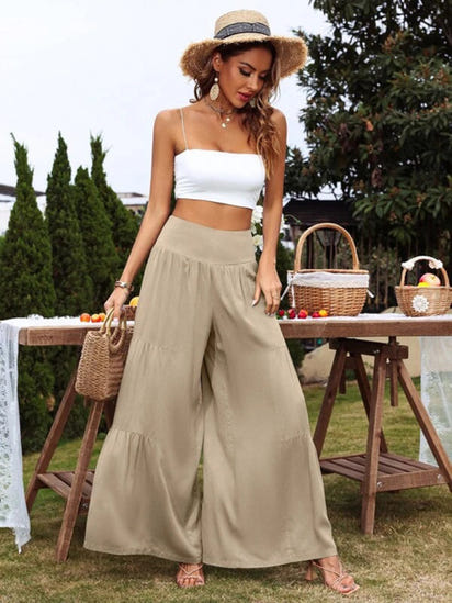 Women’s Solid Color Tiered Wide Leg Soft Blend Pants