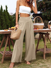 Women’s Solid Color Tiered Wide Leg Soft Blend Pants