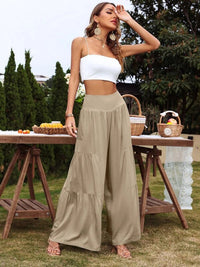 Women’s Solid Color Tiered Wide Leg Soft Blend Pants