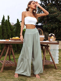 Women’s Solid Color Tiered Wide Leg Soft Blend Pants