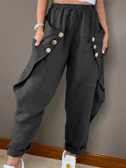 Women’s Solid Color Soft Blend Bat Buttons Packet Cargo Pants