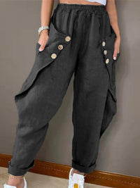 Women’s Solid Color Soft Blend Bat Buttons Packet Cargo Pants