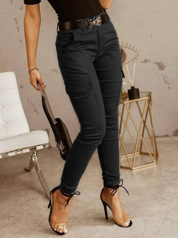 Pantalones cargo tobilleros de color liso para mujer 