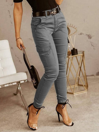 Pantalones cargo tobilleros de color liso para mujer 