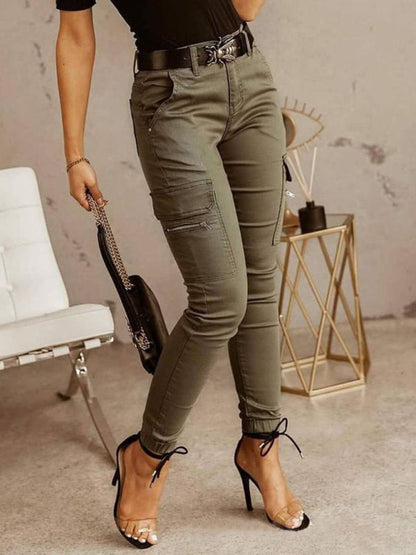 Pantalones cargo tobilleros de color liso para mujer 