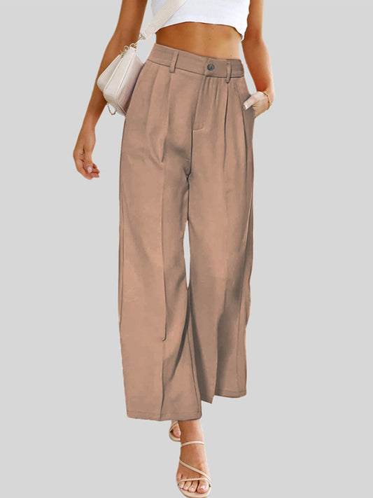 Women's Casual Wide Leg Dress Pants High Waist Button Down Trousers With Pockets