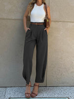 Women's Fashionable Solid Color Loose High Waist Nine-Point Suit Pants