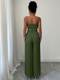 Army Green Suspender Vest Wide Leg Pants Two-Piece Set