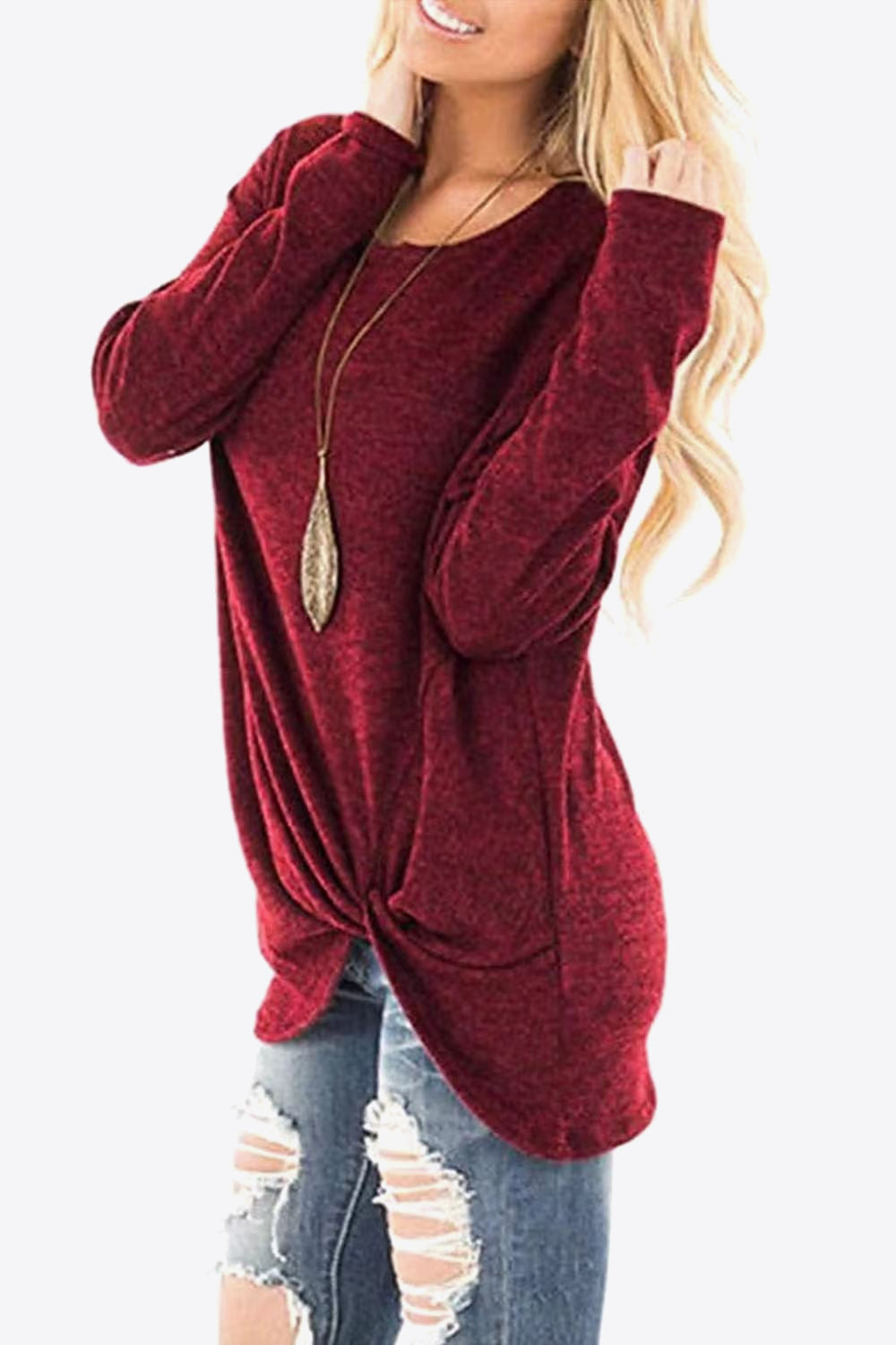 Heathered Twisted Hem Tunic Top - Shop Cute Buys