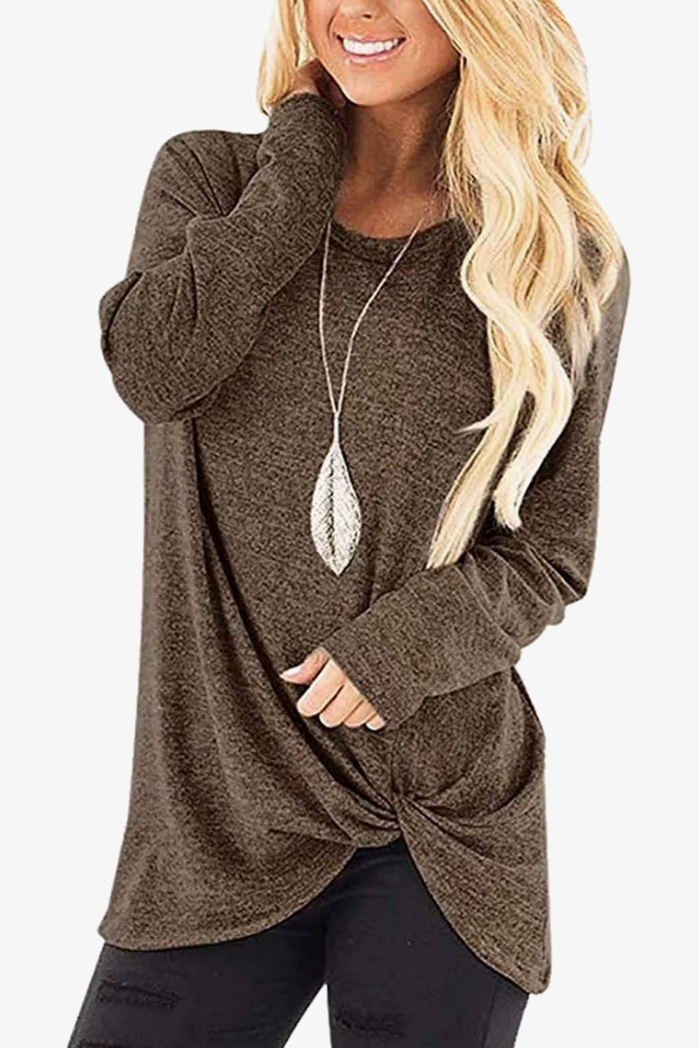 Heathered Twisted Hem Tunic Top - Shop Cute Buys