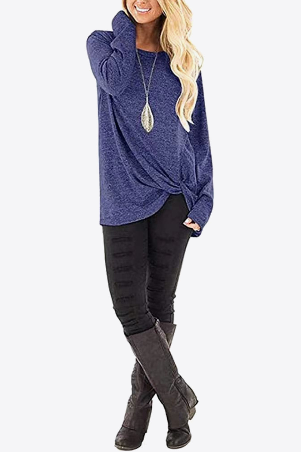 Heathered Twisted Hem Tunic Top - Shop Cute Buys