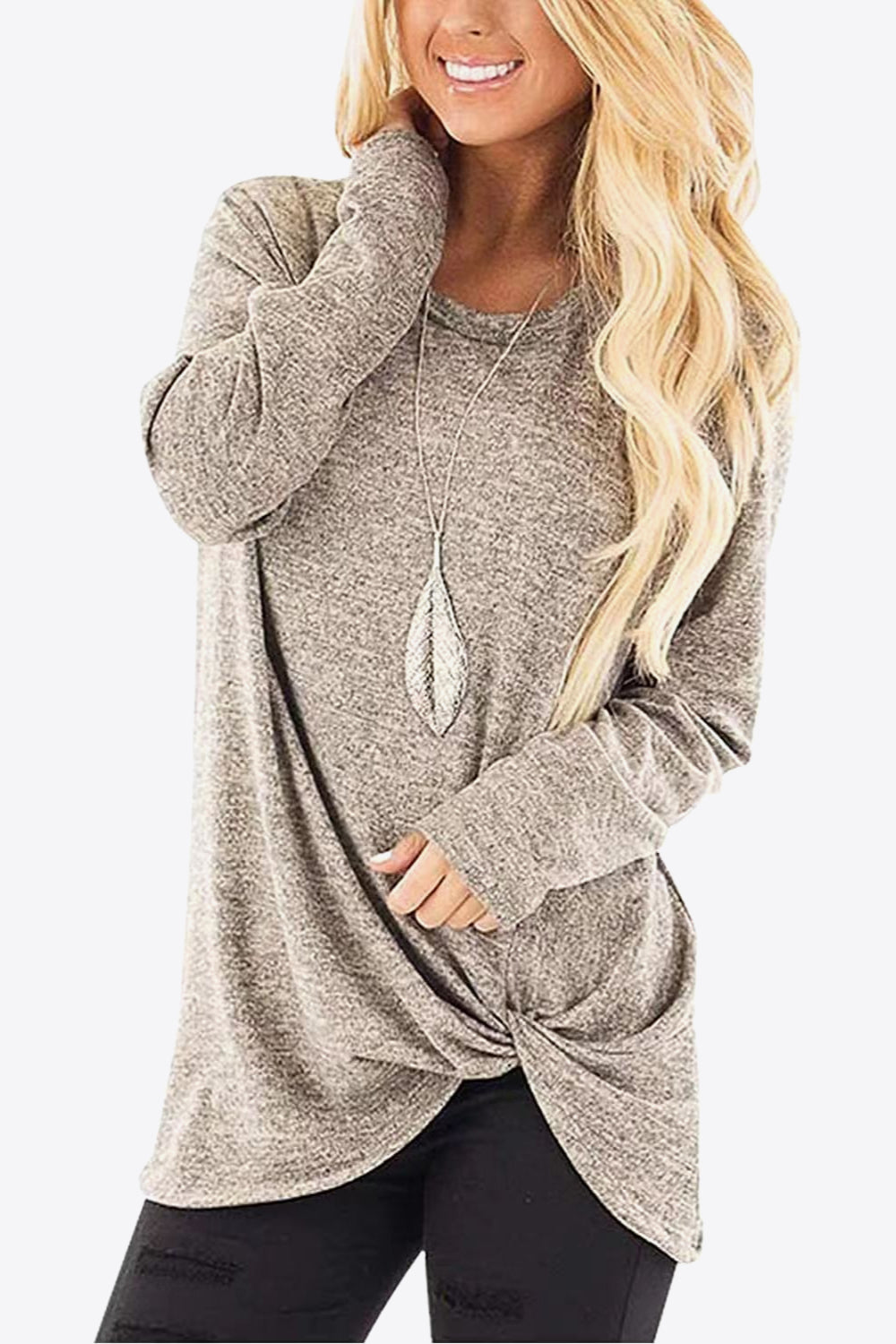 Heathered Twisted Hem Tunic Top - Shop Cute Buys