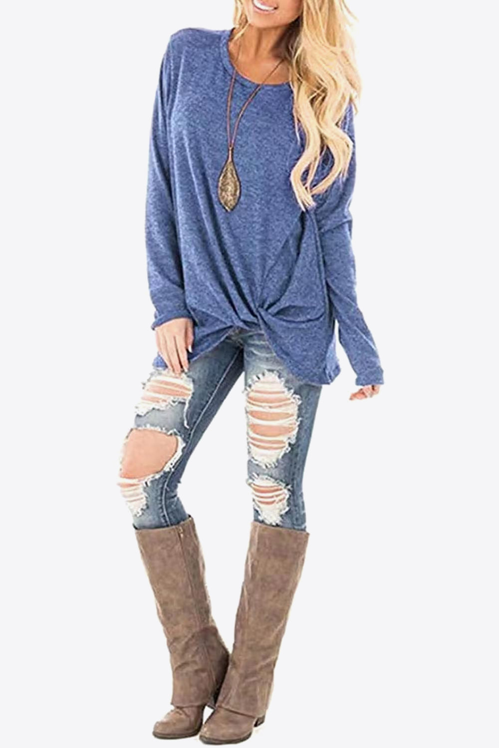 Heathered Twisted Hem Tunic Top - Shop Cute Buys