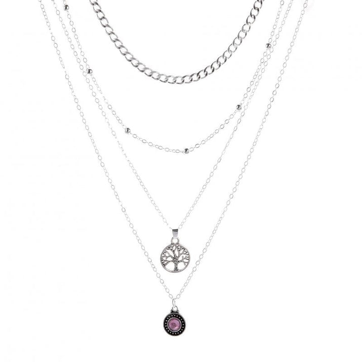 Popular Girl Fashion Necklace New Fashion Wild Retro Tree Of Life Crystal Pendant Multilayer Necklace Women Wholesale Bohemio - Shop Cute Buys
