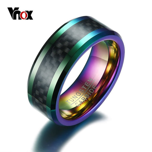 Vnox Tungsten Men Ring with Carbon Fiber 8mm Male Engagement Party Finger Ring Wedding Bands US Size 8 9 10 11 12 - Shop Cute Buys