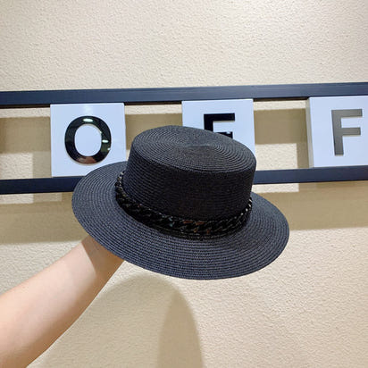 Macaron color straw hat sun hat flat top Korean fashion color chain with top hat acrylic beach hat candy color sun hat - Shop Cute Buys