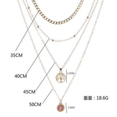 Popular Girl Fashion Necklace New Fashion Wild Retro Tree Of Life Crystal Pendant Multilayer Necklace Women Wholesale Bohemio - Shop Cute Buys