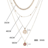 Popular Girl Fashion Necklace New Fashion Wild Retro Tree Of Life Crystal Pendant Multilayer Necklace Women Wholesale Bohemio - Shop Cute Buys