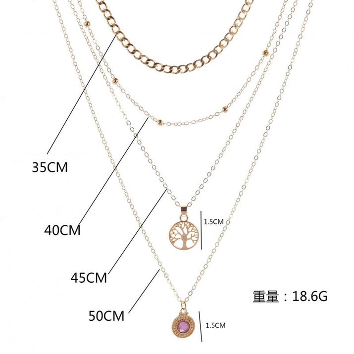 Popular Girl Fashion Necklace New Fashion Wild Retro Tree Of Life Crystal Pendant Multilayer Necklace Women Wholesale Bohemio - Shop Cute Buys