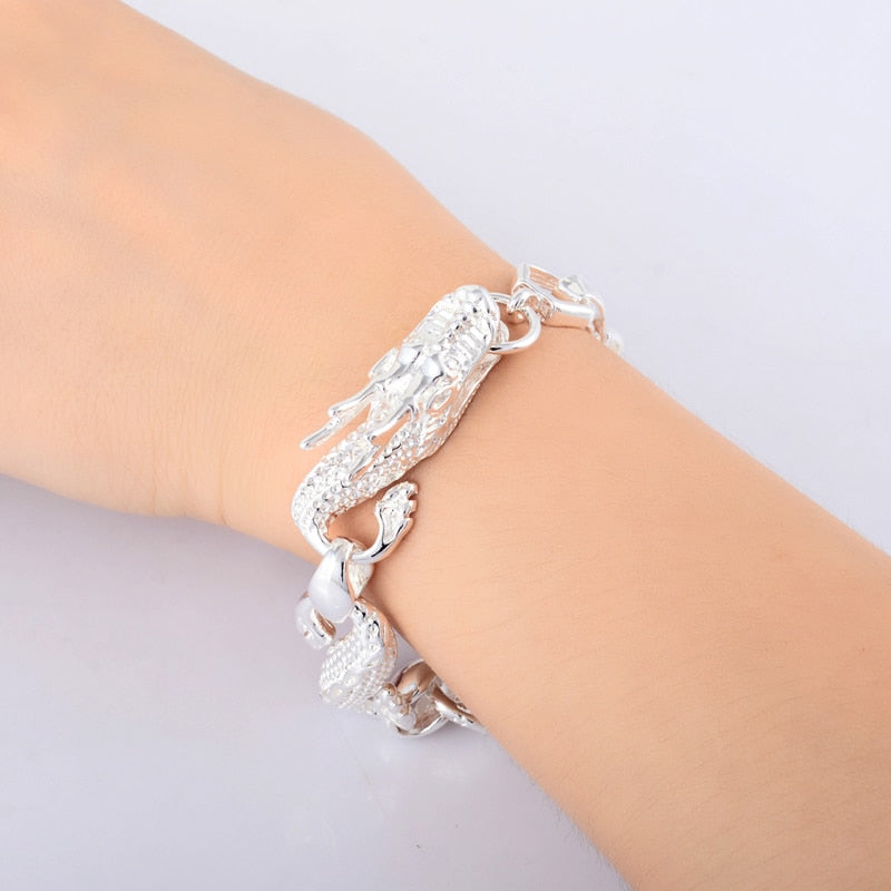 925 Sterling Silver Color Bracelets  White Chinese Dragon Chain Bracelets For Men Fashion Jewelry Pulseira Male - Shop Cute Buys