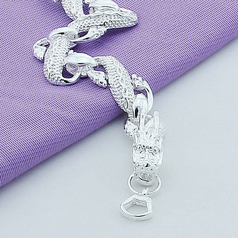 925 Sterling Silver Color Bracelets  White Chinese Dragon Chain Bracelets For Men Fashion Jewelry Pulseira Male - Shop Cute Buys