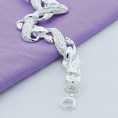 925 Sterling Silver Color Bracelets  White Chinese Dragon Chain Bracelets For Men Fashion Jewelry Pulseira Male - Shop Cute Buys