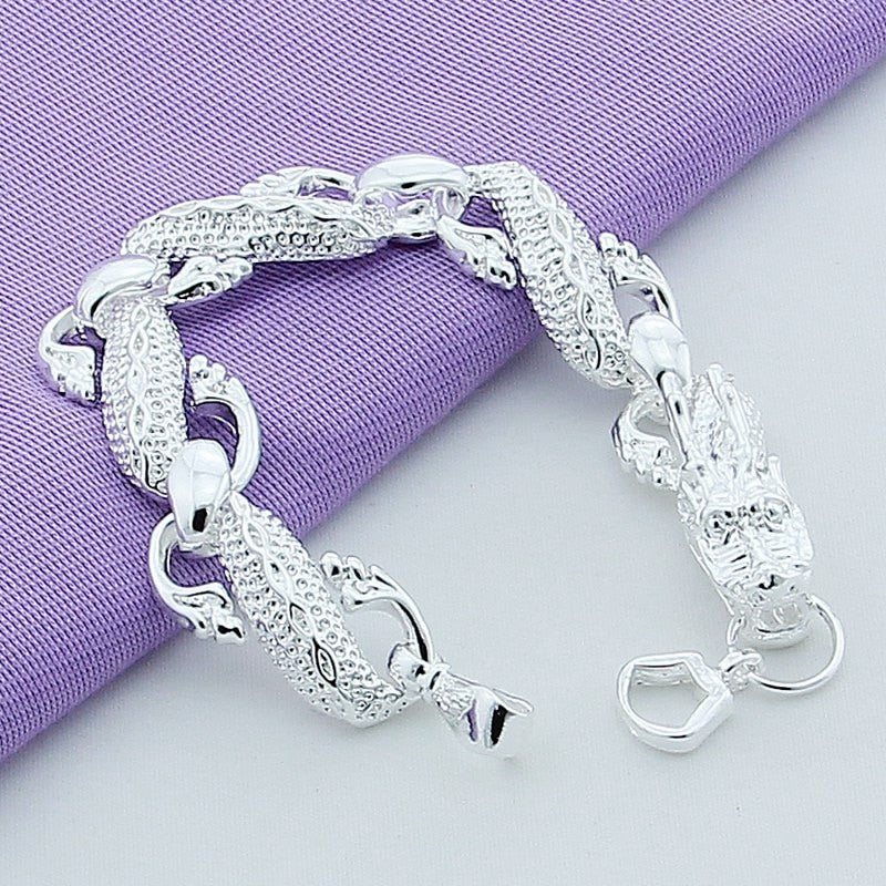 925 Sterling Silver Color Bracelets  White Chinese Dragon Chain Bracelets For Men Fashion Jewelry Pulseira Male - Shop Cute Buys