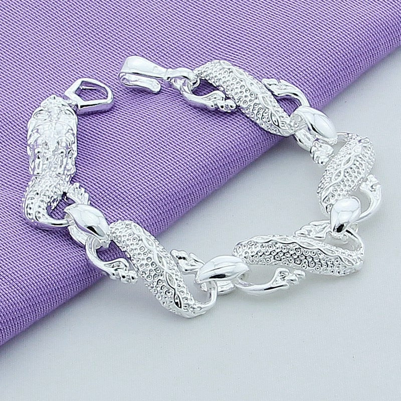 925 Sterling Silver Color Bracelets  White Chinese Dragon Chain Bracelets For Men Fashion Jewelry Pulseira Male - Shop Cute Buys