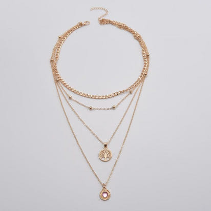 Popular Girl Fashion Necklace New Fashion Wild Retro Tree Of Life Crystal Pendant Multilayer Necklace Women Wholesale Bohemio - Shop Cute Buys