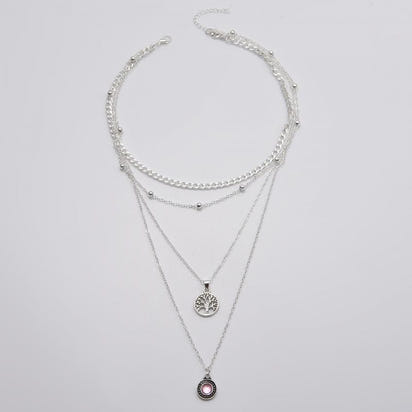 Popular Girl Fashion Necklace New Fashion Wild Retro Tree Of Life Crystal Pendant Multilayer Necklace Women Wholesale Bohemio - Shop Cute Buys