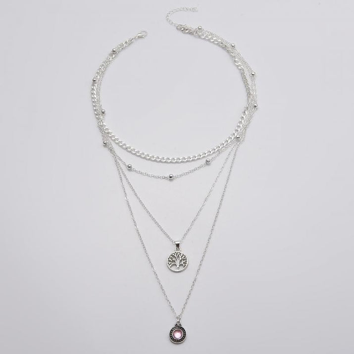 Popular Girl Fashion Necklace New Fashion Wild Retro Tree Of Life Crystal Pendant Multilayer Necklace Women Wholesale Bohemio - Shop Cute Buys
