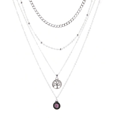 Popular Girl Fashion Necklace New Fashion Wild Retro Tree Of Life Crystal Pendant Multilayer Necklace Women Wholesale Bohemio - Shop Cute Buys