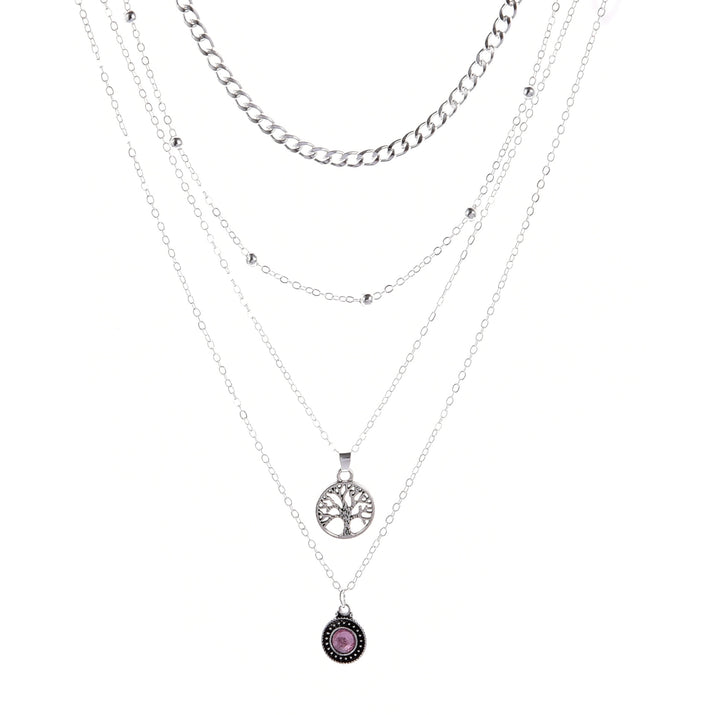 Popular Girl Fashion Necklace New Fashion Wild Retro Tree Of Life Crystal Pendant Multilayer Necklace Women Wholesale Bohemio - Shop Cute Buys