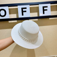 Macaron color straw hat sun hat flat top Korean fashion color chain with top hat acrylic beach hat candy color sun hat - Shop Cute Buys