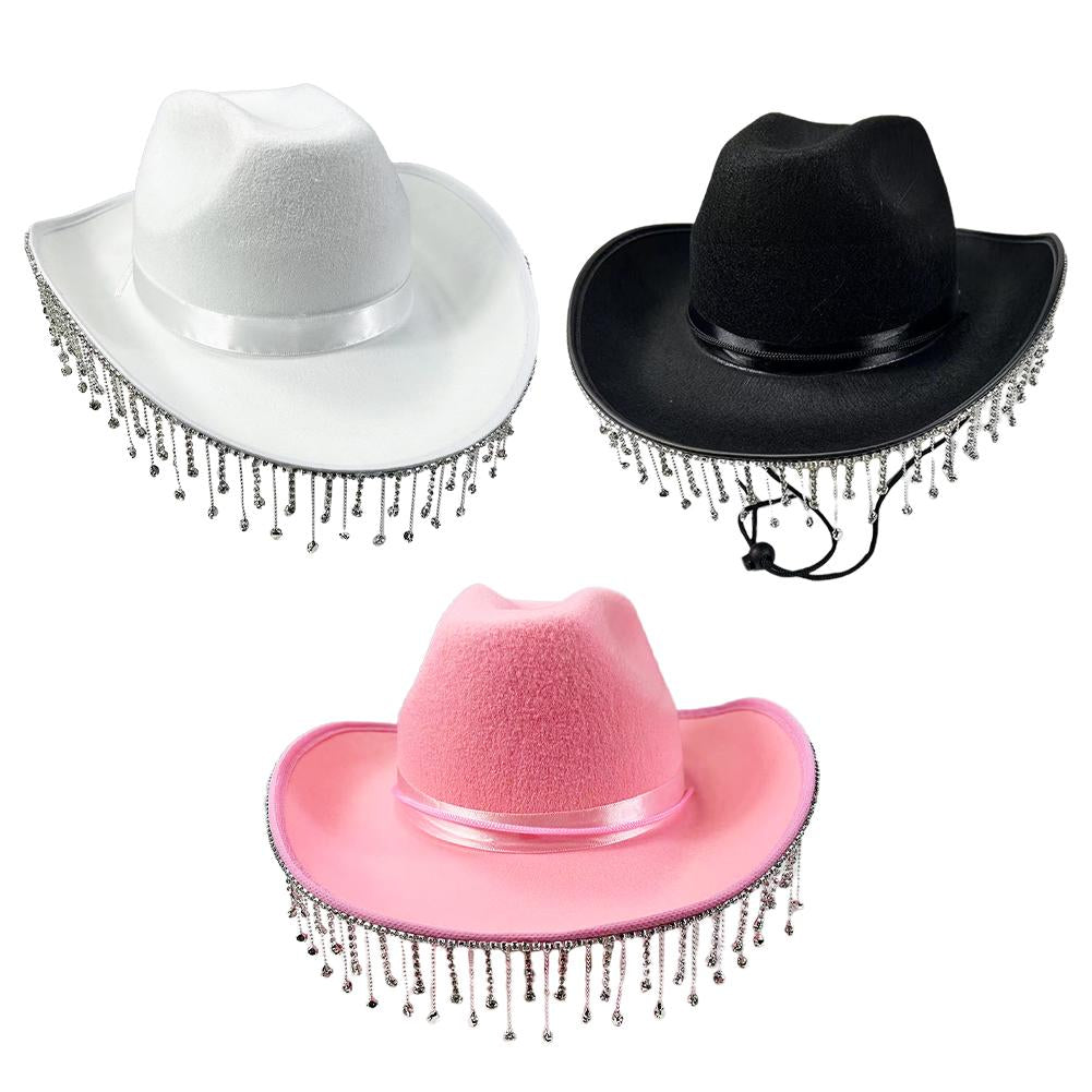 Pink Cowgirl Hat With Rhinestone Fringe Design