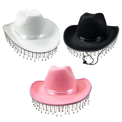 Pink Cowgirl Hat With Rhinestone Fringe Design